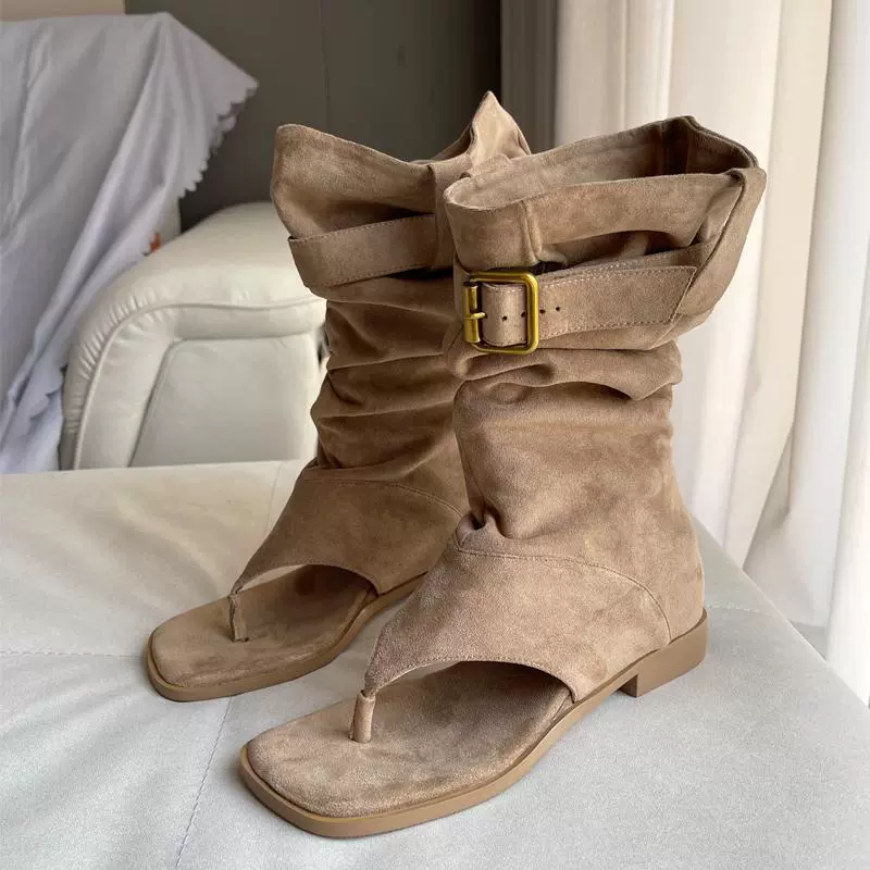 Summer apricot suede sandals, low boots