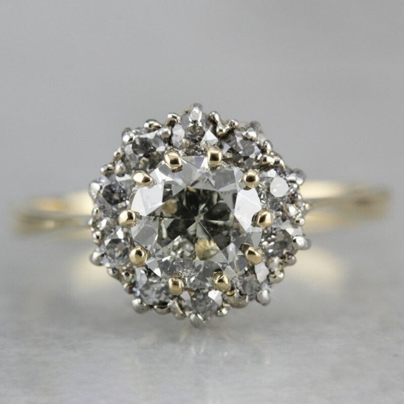 Huajie wish Hot Sale 18K gold inlaid white zircon ring fashion exquisite women's holiday ring direct sales Huajie wish Hot Sale 18K gold inlaid white zircon ring fashion exquisite women's holiday ring direct sales