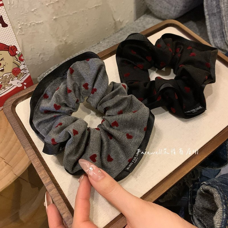 店主オススメ！グレーのラブヘアゴム、甘くて優しい水玉模様のヘアゴム、高級感と気質、万能なヘアアクセサリー|undefined