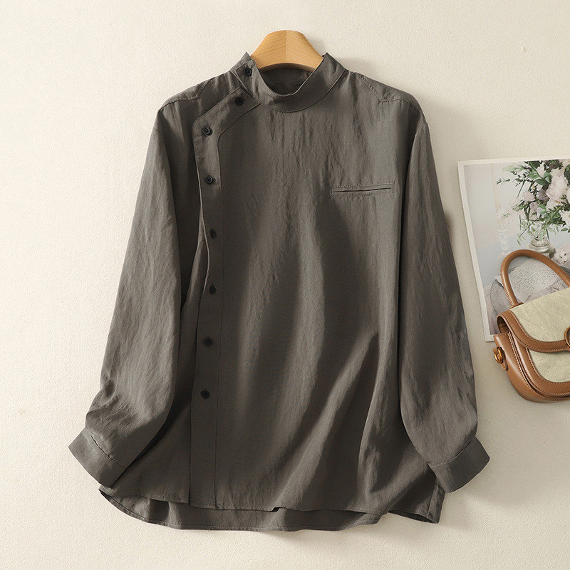 Real shot: New Chinese-style retro stand-collar shirt, unique and sophisticated design, long-sleeved artisan-style top