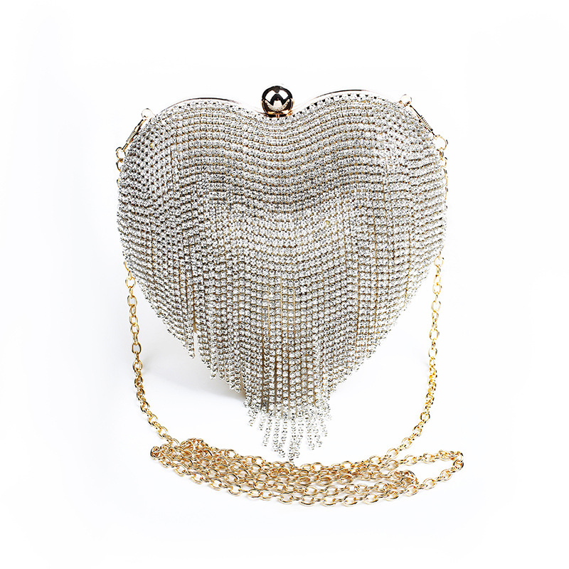 Corazón de melocotón transfronterizo Bolso de mujer borla de diamantes bolsa de amor fiesta Bolsa De noche Portátil Bolsa de mensajero de cadena entrega de una pieza