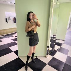 2025秋季新款南油pra简约甜美温柔风百搭翻领半拉链短款针织长袖