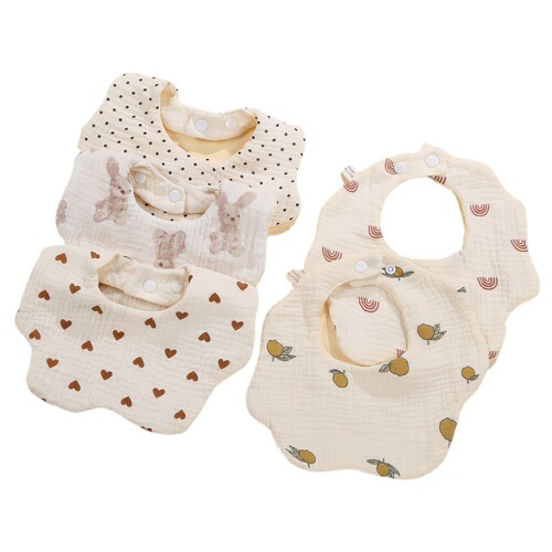 Gauze pure cotton baby saliva napkin baby newborn six-layer eating waterproof bib cartoon water-absorbent anti-fouling bib