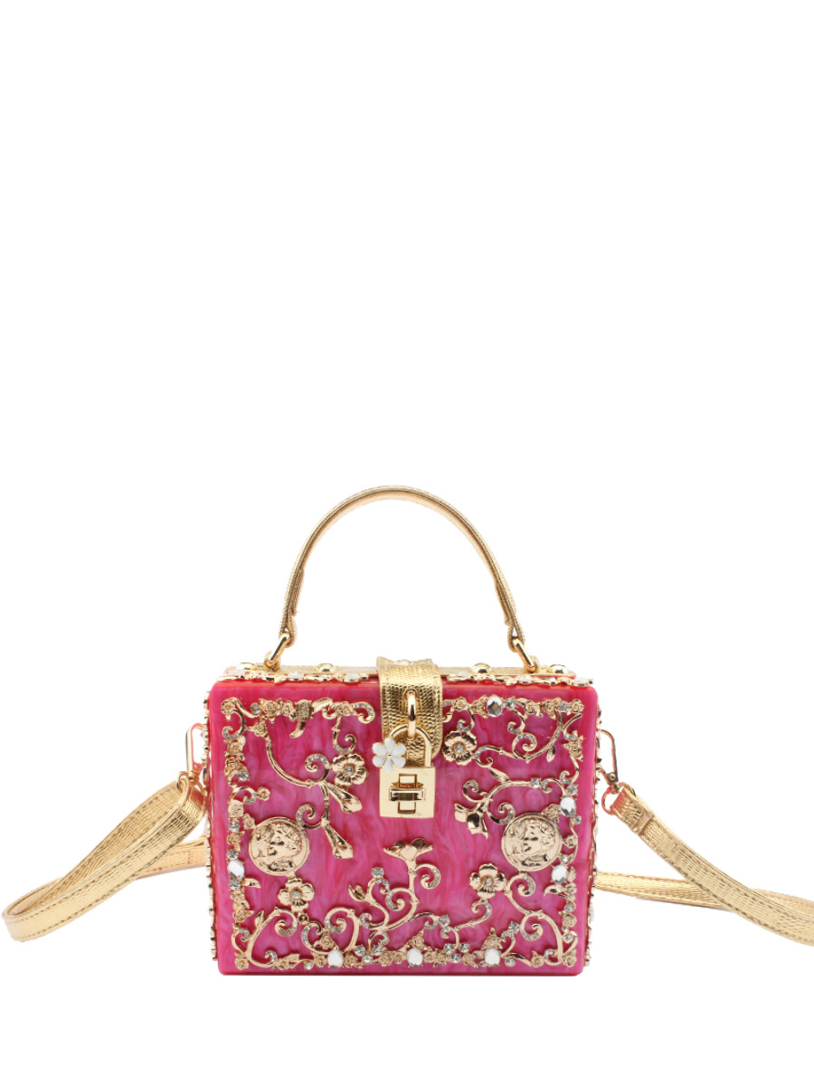 European And American Acrylic Evening Bag Hollow-Out Metal Carved Diamond Inlaid Handbag Shoulder Crossbody Bag For Women - Thumbnail 7