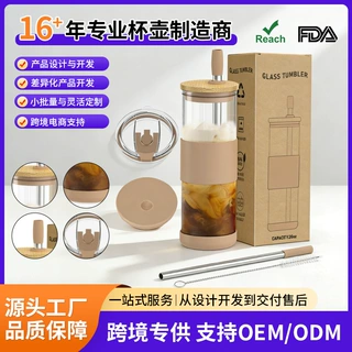 亚马逊20oz玻璃吸管杯环保奶茶咖啡果汁通用跨境防烫高硼硅玻璃杯
