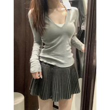 深灰色百褶裙女秋季2025年新款小个子高腰防走光a字学院风JK短裙