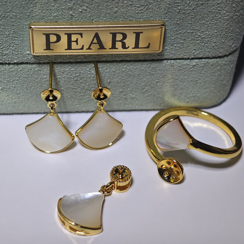 DIY Pearl Set Accessories S925 Silver Needle Seawater White Mother-Of-Pearl Shell Ginkgo Leaf Design Vintage Artistic Style