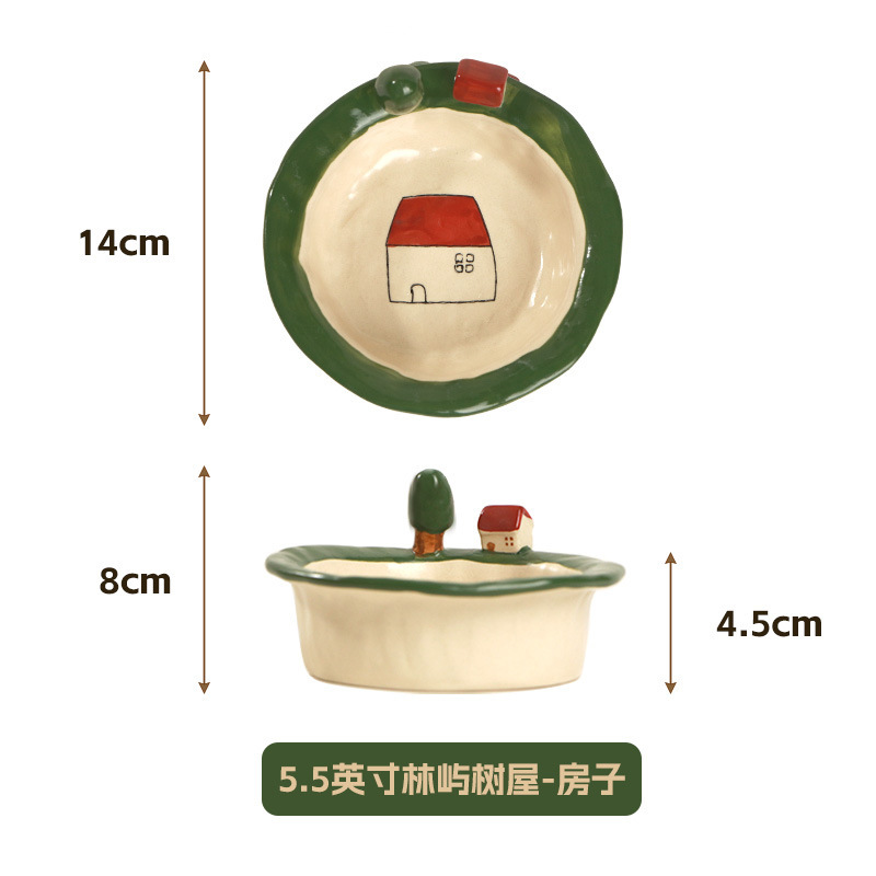 创意手绘釉下彩陶瓷碗浮雕儿童米饭碗家用甜品碗早餐碗水果沙拉碗|undefined