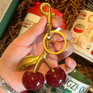 in stock Bronze Gold Cherry Bag Pendant Internet Celebrant Fashion Women's Bag Keychain Handmade Creative Exquisite Gift