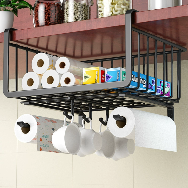 Кухонный шкаф под полкой, подвесной органайзер для шкафа, подвесная корзина, крючки без сверления, многослойная подвесная корзина, органайзер под полкой.