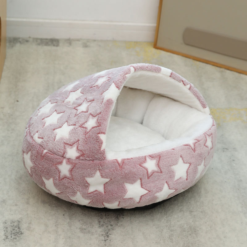 Medio paquete gato nido de dibujos animados flor Shell nido gato dormir cubierta inferior antideslizante cálido dormir mascota nido mat
