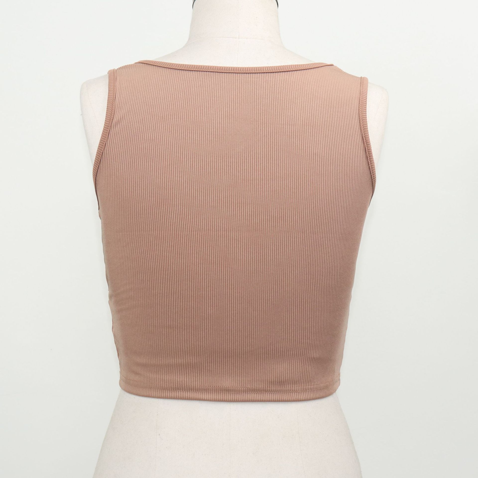 Dames mouwloos ribvest, kort T-shirtblouse, damesbuistop, strak vest met V-hals_voghion.com
