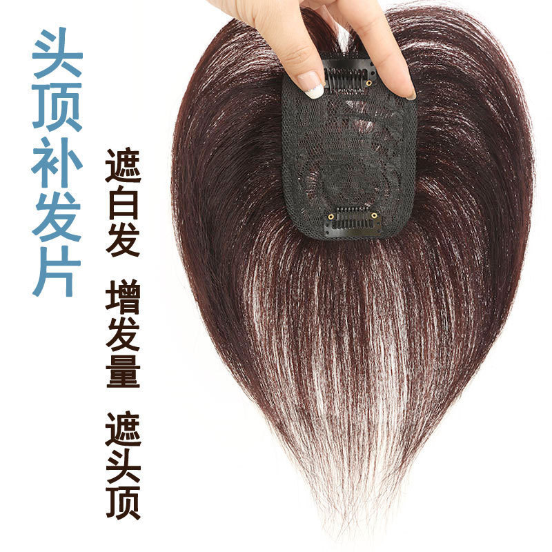 Top-Covering White Hair Wig, Real Hair Replacement Piece for Women, One-Piece, Light and Traceless, Natural Block, Real Hair to Cover White Hair