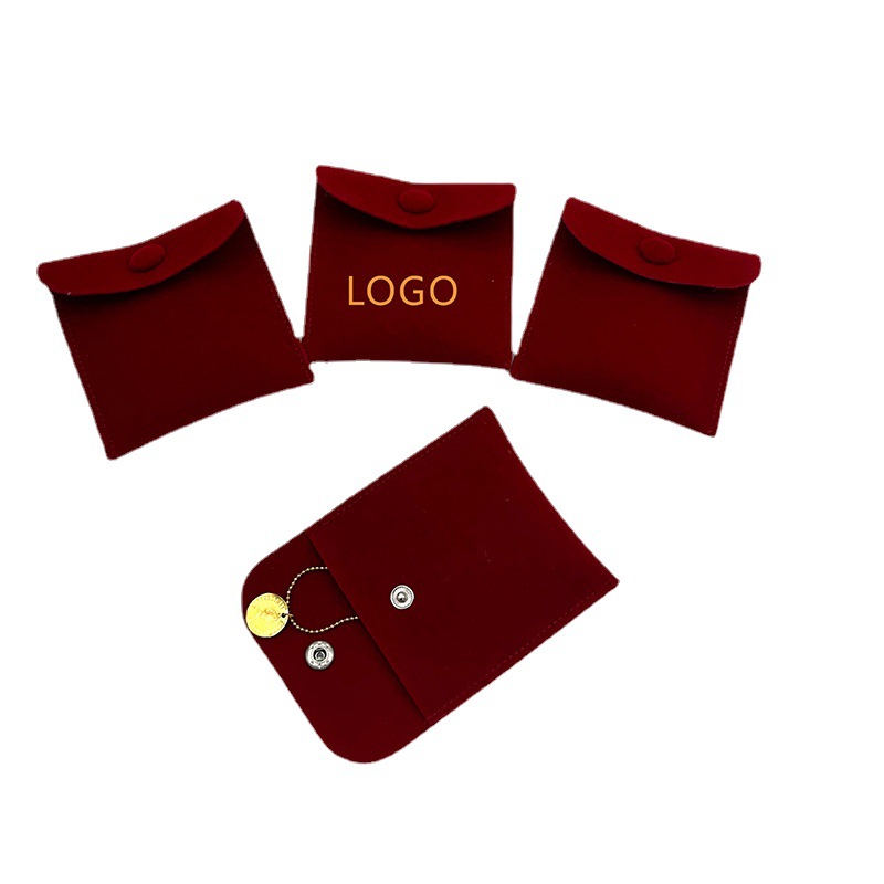 Exquisita bolsa de franela roja anillo pendiente collar perla cremallera joyería de mano embalaje de joyería a presión bolsa de almacenamiento