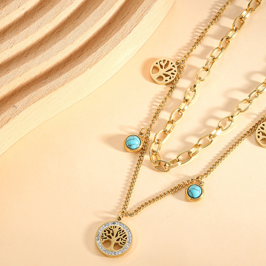 Turquoise Elegant Multi-layer Chain Fashion Stainless Steel Necklace