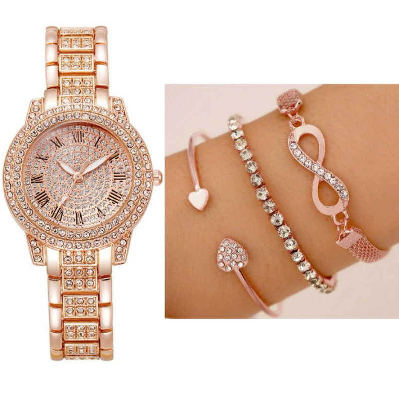 Casual Bracelet and Quartz Watch Set, Fashion Jewelry, Multiple Colors, 23.5 cm
