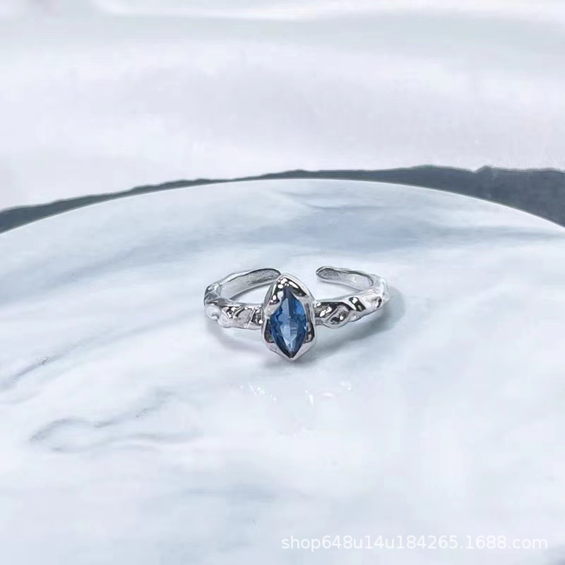 2025 Ring for Women, Niche Irregular Blue Series, Stylish and Versatile Adjustable Open Ring Design with Crystal