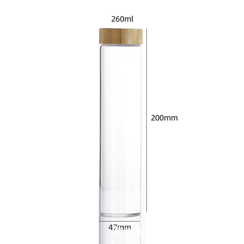 Botellas de tubos de borosilicato de alto contenido al por mayor, botellas de vidrio selladas con tapa de grano de madera de 47 mm de diámetro, botellas de embalaje de polvo de píldoras visuales image 16