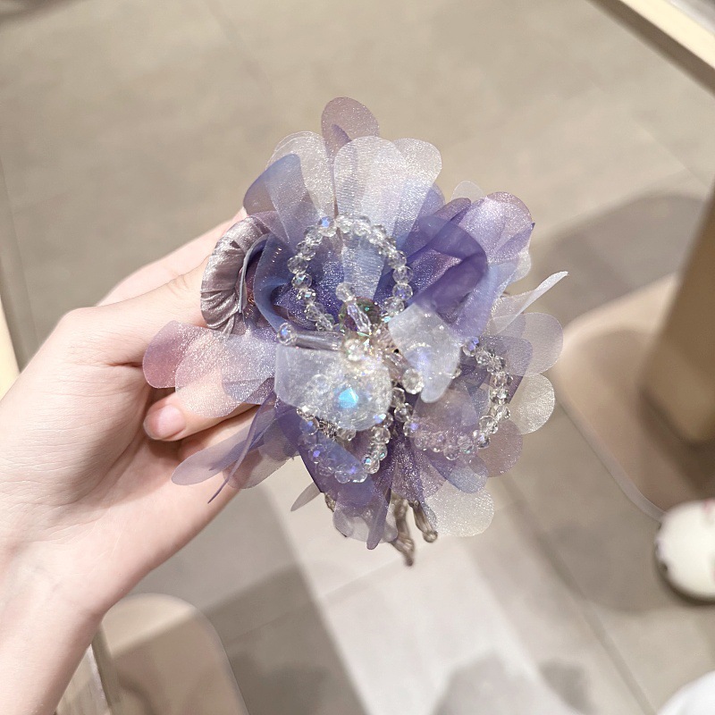 氛围感超仙法式立体花朵抓夹轻奢高级感蝴蝶结珠珠鲨鱼夹盘发头饰|undefined