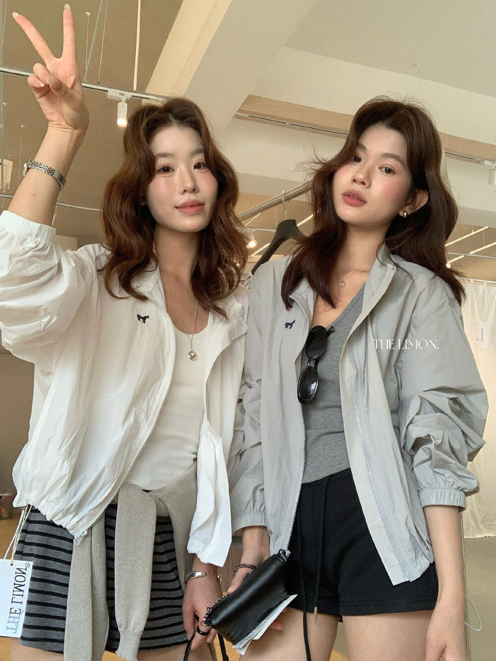 Áo khoác chống nắng nữ cổ đứng thêu họa tiết dáng ngắn tay ngắn — xanh lam, màu hồng, Xanh da trờicolor, màu trắng chi tiết 3