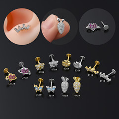 European and American piercing stainless steel rod zircon lip nail flat bottom threaded cartilage nail removable simple trendy ear jewelry wholesale