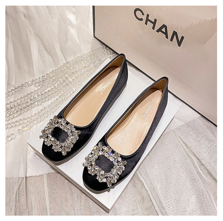 Giày búp bê nữ mũi vuông đế bằng đính đá, kiểu dáng thanh lịch — Màu Sâm Panh (Vàng), Màu xám nhạt, Màu đen chi tiết 30