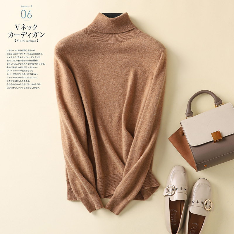 羊毛衫女100纯羊毛针织打底衫秋冬季新款高领羊绒内搭套头毛衣|undefined
