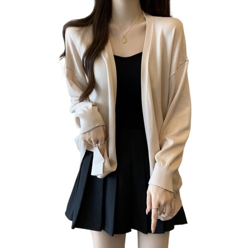 Retro chic, effortless loose thin long-sleeved knit sweater, slimming sun protection jacket, shawl-style outerwear, layering air conditioning shirt