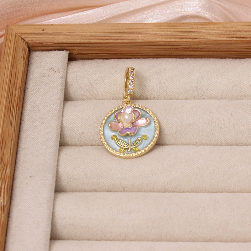 6g Weight Pendant Jewelry Making Type DIY Ornament Accessories Classification 1 Piece Quantity Freshwater Pearl, Copper Material Flower Pattern All Seasons Season Enamel Design Chinoiserie, Classical Style 1 Piece Freshwater Pearl Copper Flower Pendant 16