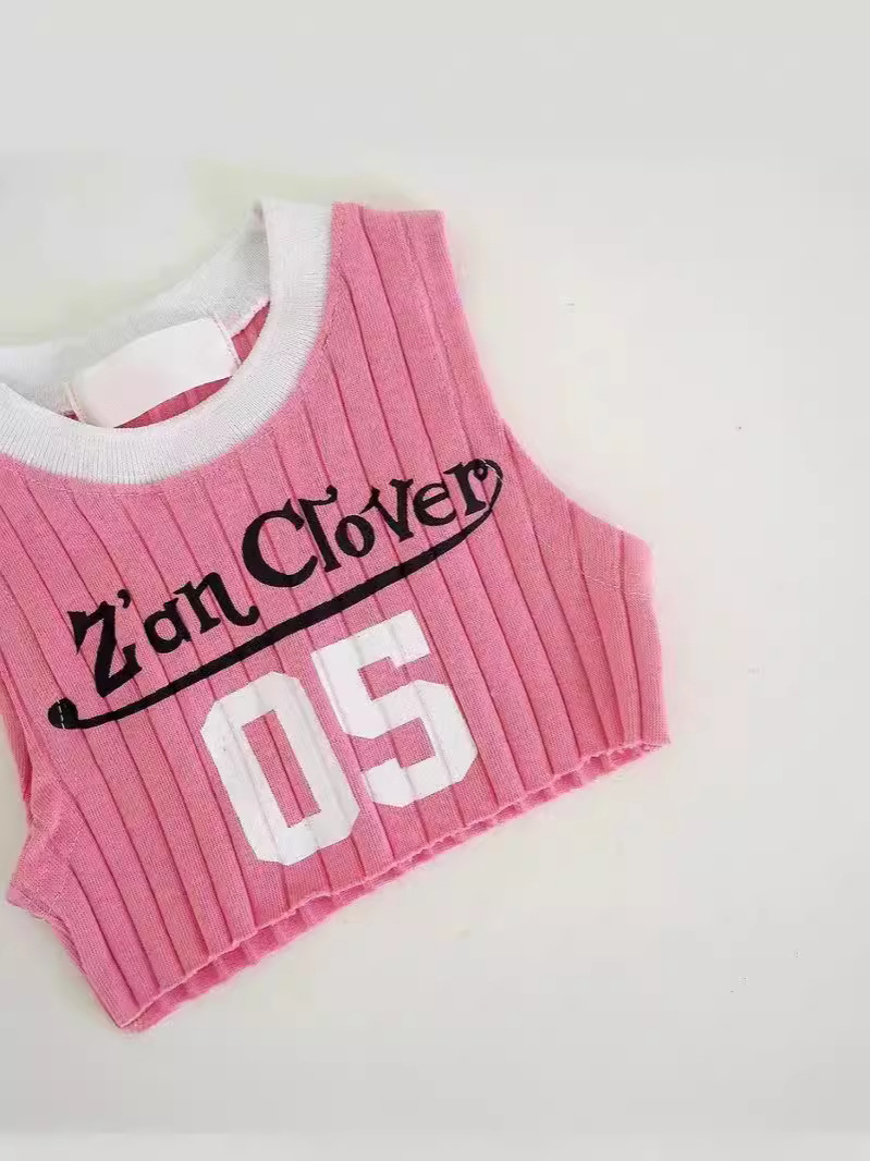 Chaleco de bebé de 25 años de edad, camiseta de algodón puro de estilo coreano con cuello redondo y letras, top versátil