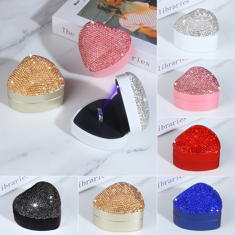 Cross-border Diamond Peach Heart Jewelry Jewelry Box Flocking Gold Ring Box Wedding Supplies Couple Ring Box suit