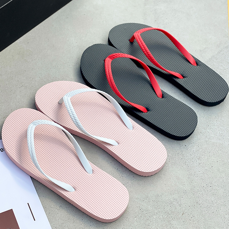 Chanclas zapatos de playa para mujer verano coreano nuevas sandalias y zapatillas de baño moda junto al mar chanclas de color sólido zapatos de mujer