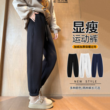 羊羔绒运动裤女冬季加厚大码一体绒棉裤保暖外穿束脚哈伦加绒卫裤