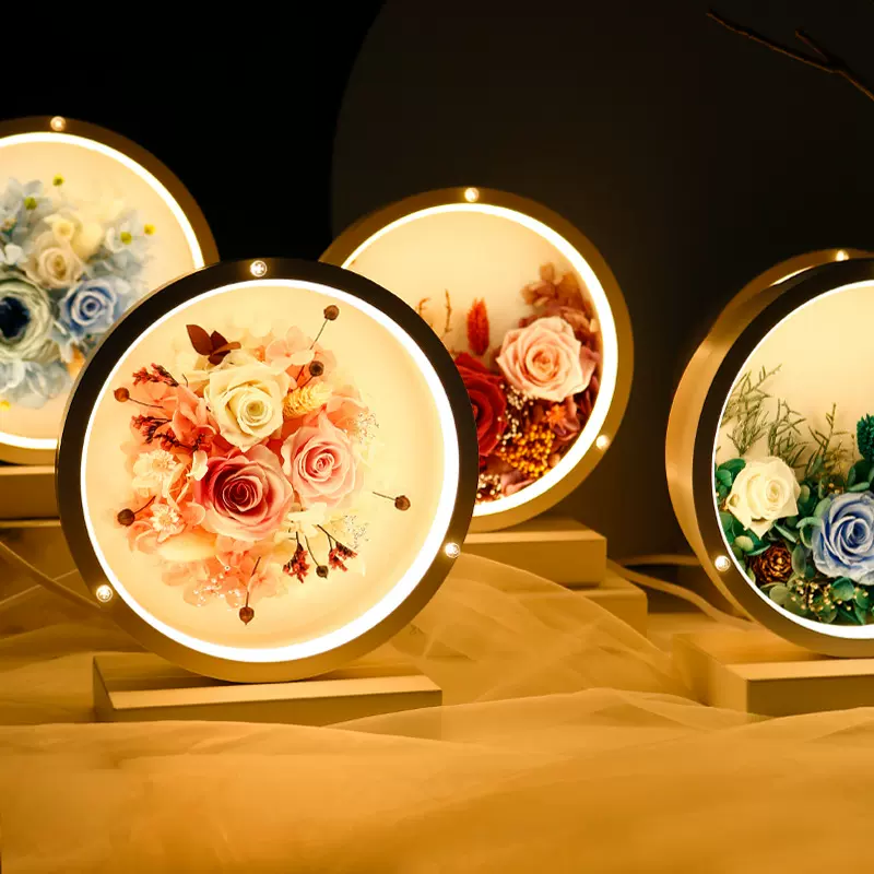 永生保鲜花玫瑰小夜灯花好月圆DIY玻璃罩创意生日盒婚庆摆件