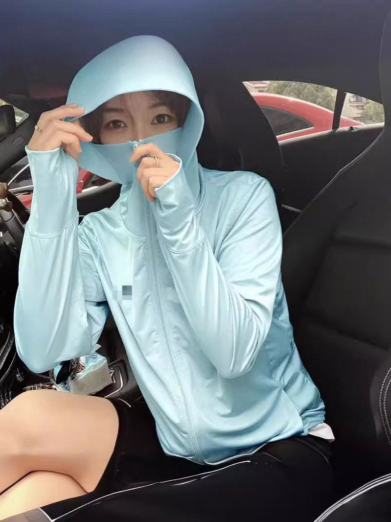 2024新型ウサギ二代氷糸日焼け止め服衝突色つなぎ日焼け止めシャツカップル黒ゴム日焼け止め服紫外線