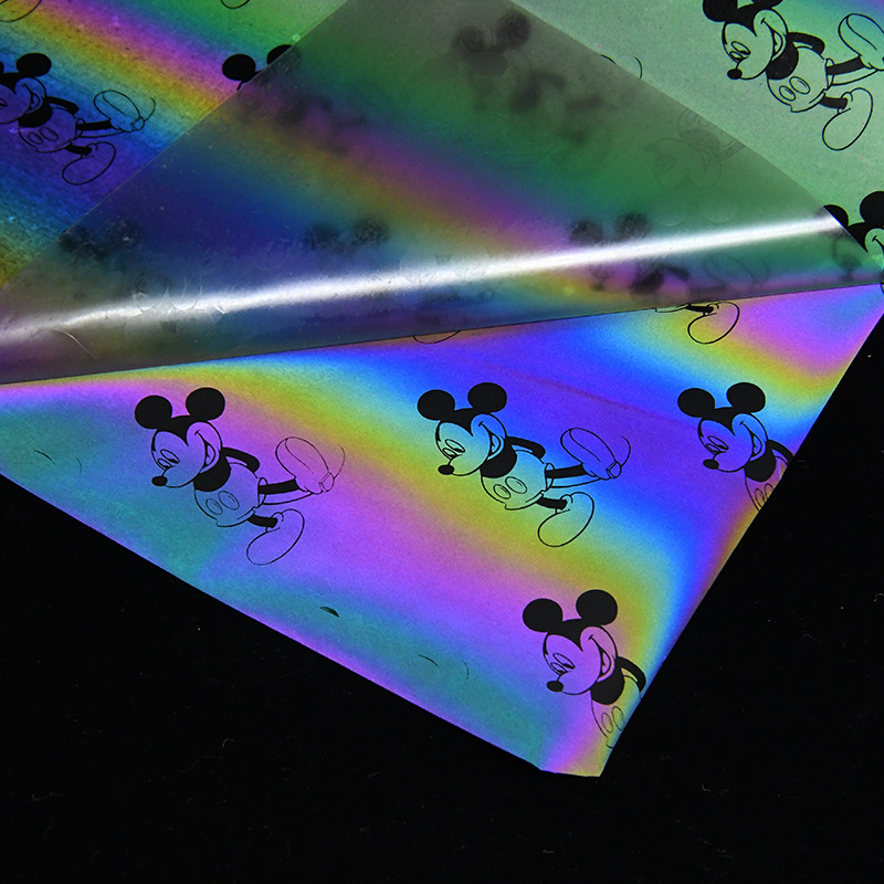 米老鼠可刻字热压反光幻彩刻字膜 反光七彩弹力反光热贴膜