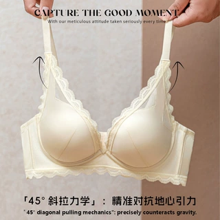 法式性感无痕内衣女小胸聚拢显大深V缎面无钢圈收副乳文胸罩套装