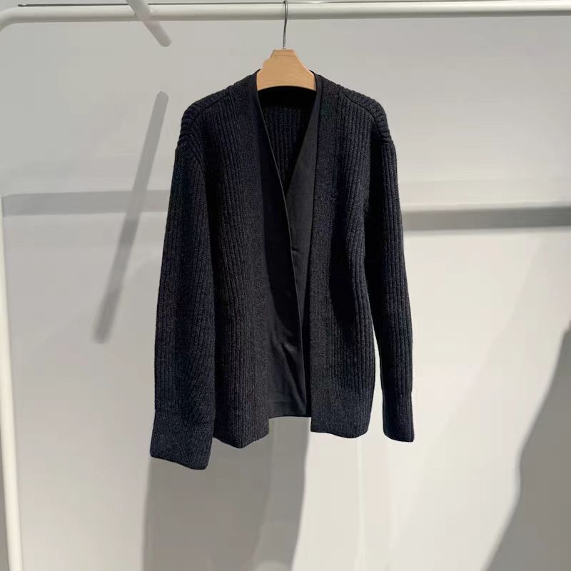 现货2025秋季新款宽松休闲设计感拼接假两件针织开衫女 5F9132131|undefined