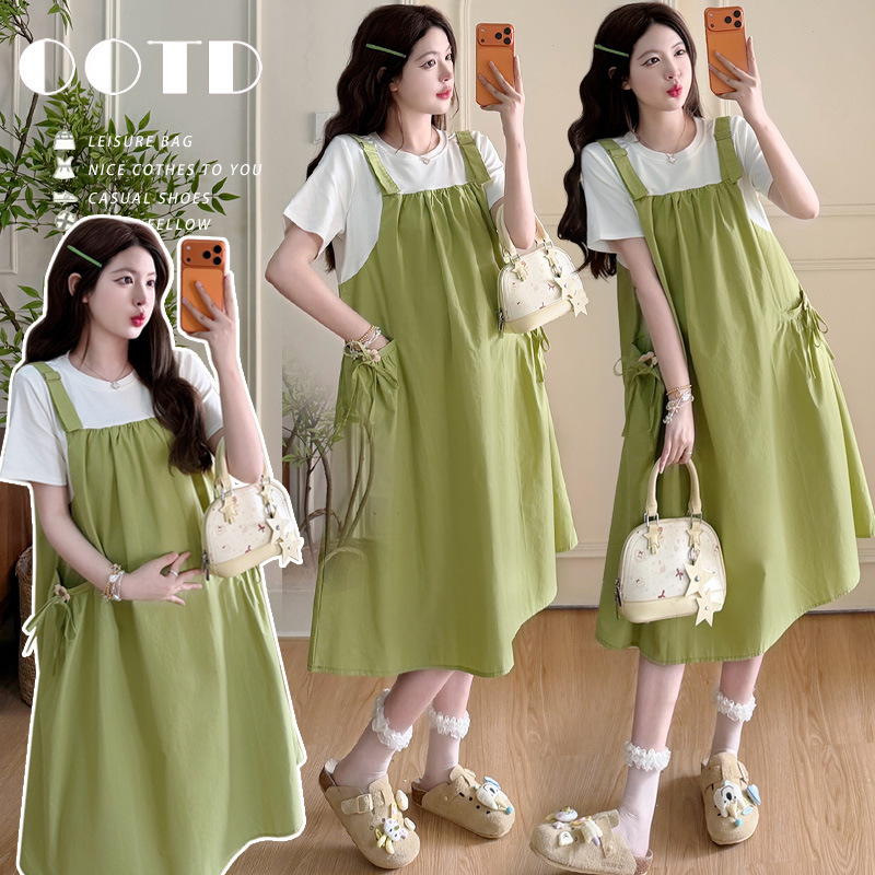 Maternity Wear Summer New Style Fake Two-Piece Loose Suspender Dress Forest Style Pastoral Style Small Floral Loose Plus Size Dress Maternity Wear Summer New Style Fake Two-Piece Loose Suspender Dress Forest Style Pastoral Style Small Floral Loose Plus Size Dress