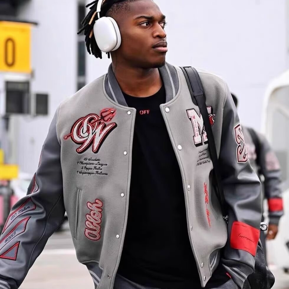 Cross-Border E-Commerce Football Fashion Men's Embroidered Bomber Jacket Hip-Hop Letter Stitching Leather Baseball Jacket