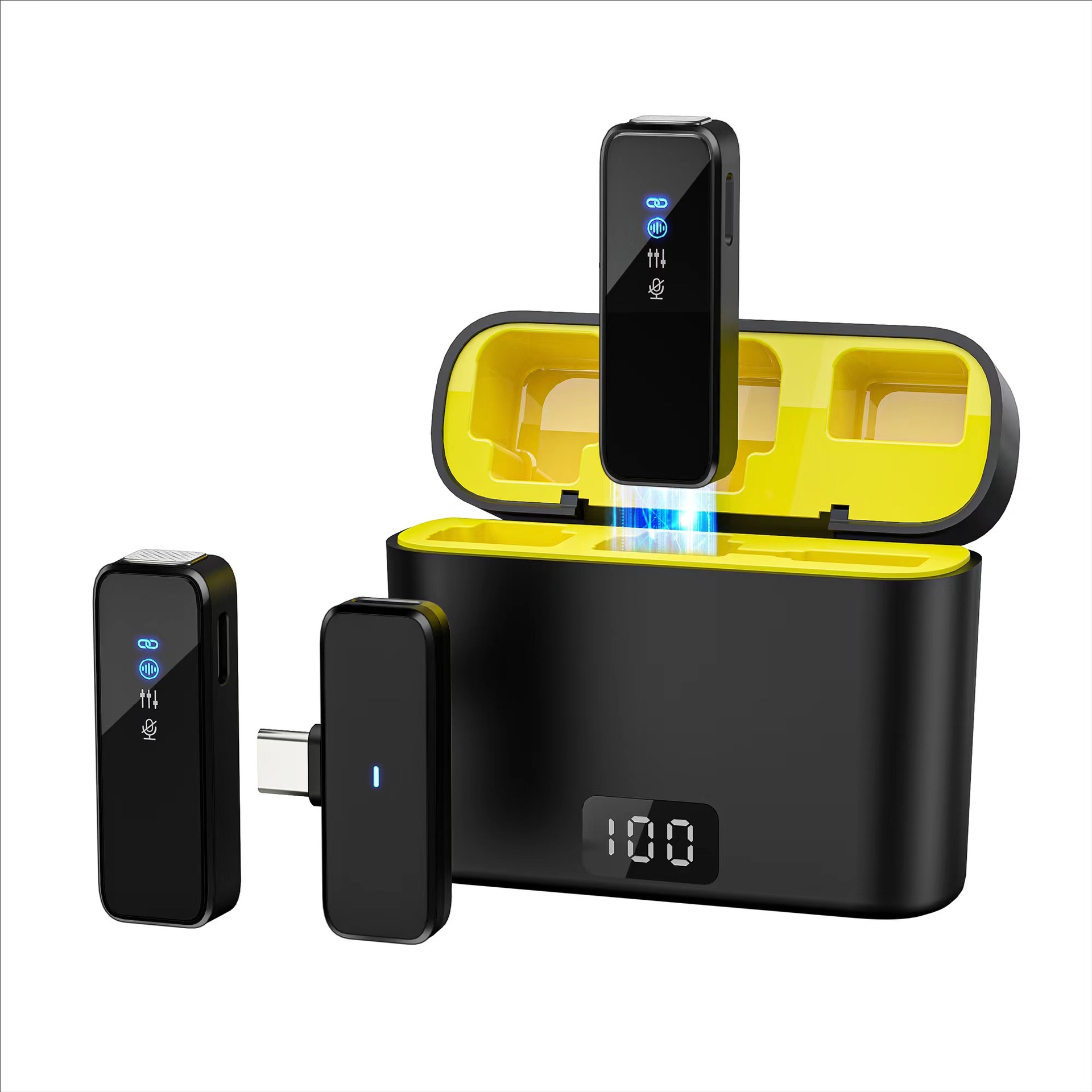 Wireless Lavalier Microphone Mobile Phone Radio Microphone Eating and Broadcasting Voice Control with Digital Display Charging Compartment Live Broadcast Computer Dedicated Sound Card