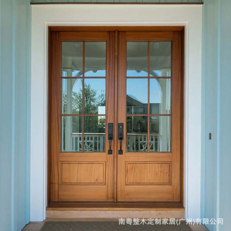 Customized Solid Wood Lacquered Entrance Door with Glass, American-Style Double-Door Courtyard Door, Supplied by Guangzhou Factory Customized Solid Wood Lacquered Entrance Door with Glass, American-Style Double-Door Courtyard Door, Supplied by Guangzhou Factory