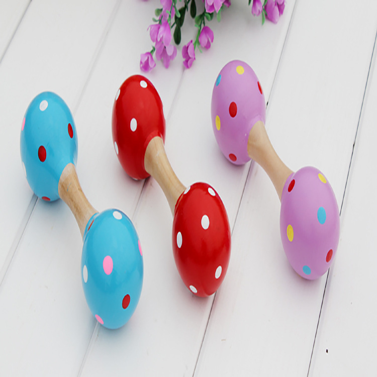 Artesanía de madera de doble cabeza de tamaño pequeño Orff Bola de arena puerta fría instrumento musical juguetes para niños educación temprana Música martillo de arena al por mayor