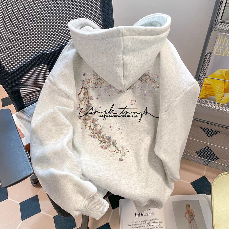 Heavyweight Hong Kong Style Hooded Sweatshirt, Lazy Style, Ins Super Popular Letter Print, Unisex, Fleece-Lined, Loose and Slimming Top