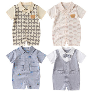Newborn Jumpsuit Short-Sleeved Category a Baby Cartoon Stereo Printed Baby Clothes Baby Breathable Crawling Outing Clothes New Style