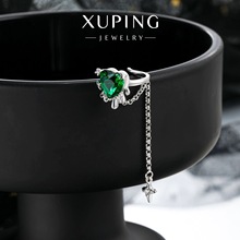 旭平铜合金镀白色镶嵌绿色爱心锆石甜酷风链条流苏无耳洞可戴耳夹