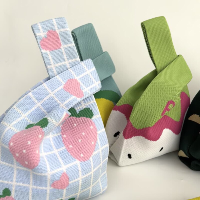 Summer Dopamine Fruit Handbag Women's Knitted Bag Companion Gift Bag Versatile Hand-Carrying Casual Tote Bag Lunch Bag