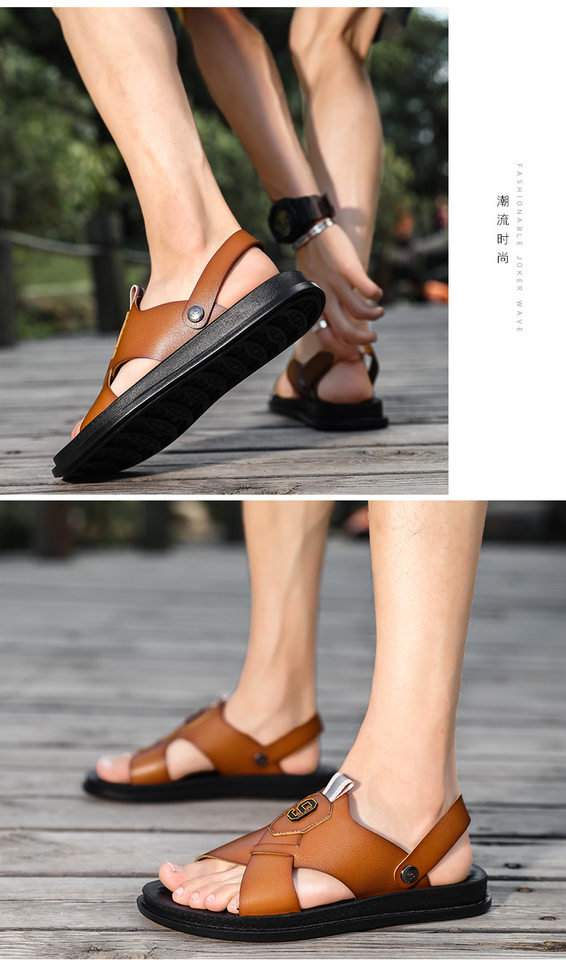 Dép sandal nam quai ngang hở ngón chất liệu da PU chống trơn trượt, thoáng khí — Màu kaki, Màu nâu, Nâu đỏ, Đen toàn bộ chi tiết 20