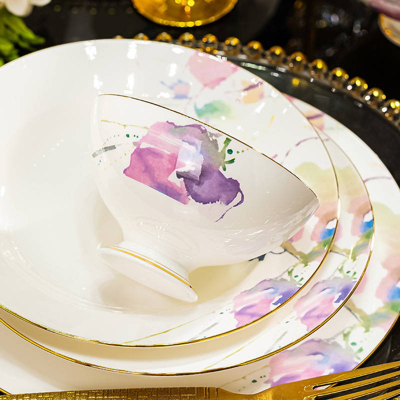 High-grade bone china meal bowl dish dish soup bowl gift wholesale new Chinese ceramic fine rice bowl dish plate wholesale