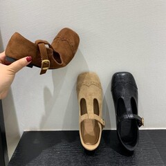 复古棕色方头玛丽珍鞋芭蕾舞鞋平底法式女鞋2025新款韩版浅口单鞋